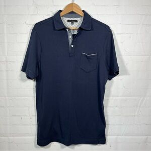 Tahari Polo Shirt Mens Size Medium Blue Cotton Pocket Short Sleeve